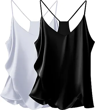 Ekouaer Womens Satin Tops V Neck Casual Sleeveless Silk Cami