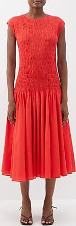 Merlette Stijl Smocked Drop-waist Cotton Voile Midi Dress - Womens - Mid Red