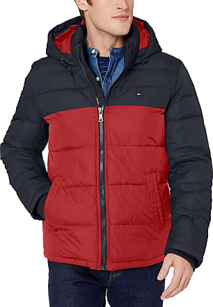 tommy hilfiger bubble coat gold and red