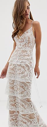 bariano tiered contrast lace maxi dress in white