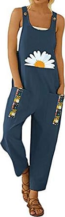 Minetom Femme Salopette Combinaison Ample Harem Sarouel Pantalon Jumpsuit Playsuit Vintage Lin Imprimé Floral Grande Taille Été Overalls Rompers avec Poches