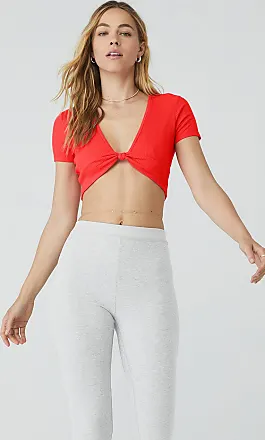 ALO YOGA, Ribbed Knotty Short Sleeve Crop Top, WHITE