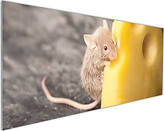 60x52cm Süße Maus knabbert an einem Käse Herdabdeckplatte 2-teilig aus Glas 