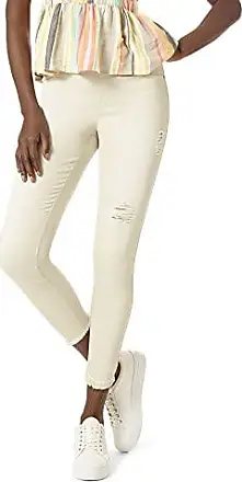 HUE Women's Extreme Zip Hem Denim Leggings sz M Medium White Skimmer Zipper