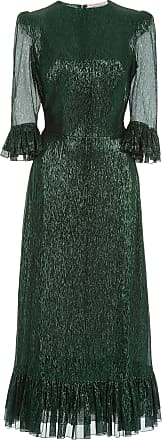 The Vampires Wife Womens The Falconetti Metallic Chiffon Midi Dress - Green - Moda Operandi