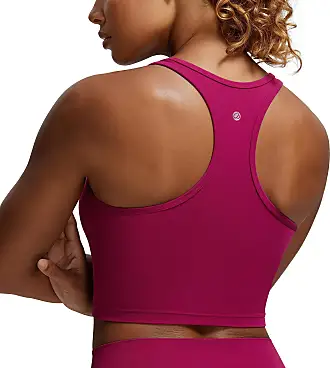 CRZ YOGA Butterluxe Womens V Neck Longline Sports Bra - Padded Workout Crop  Tank Top with Built
