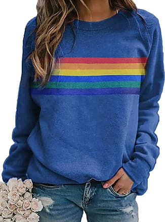 Dresswel Women Be Kind Pullover Rainbow T Shirt Long Sleeve Tops Crew Neck Jumpers Blouse
