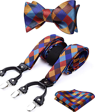 HISDERN Mens Braces Bowtie and Pocket Square Set Y Shape Adjustable Suspender Hanky Bow Tie 