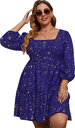 ezShe Womens Lace Short Puff Sleeves Baby-Doll Dress with Star Painting 
