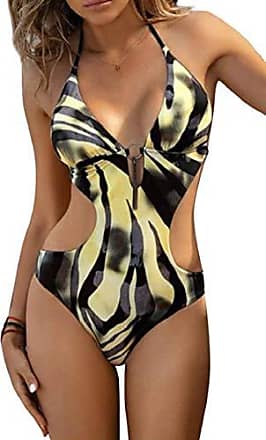 heekpek Damen Badeanzüge Einteiler Gepolsterte Tief-V Badebekleidung Bikini Set Halter Bademode Push Up Bikini Monokini 