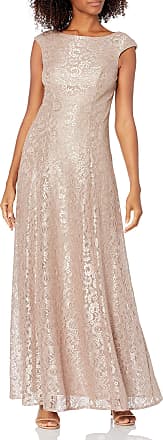 Jessica Howard Womens Extended Cap Sleeve Seamed Lace Gown, Taupe, 6