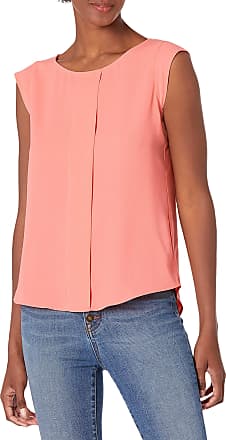 Tahari by ASL Womens Cap Sleeve Pleated Front TOP, Coral, XS