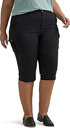 CenturyX Summer Autumn Ladies 3/4 Trousers Women's Three Quarter  Elasticated Waist Casual Capri Cropped Pants Plus Size Black M 