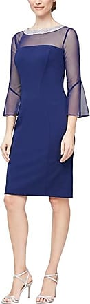 Alex Evenings Short Shift Dress with Beaded Illusion Neckline and Bell Sleeves