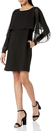 Nanette Lepore Womens Long Sleeve Shift Dress W/Chiffon Popover, Very Black, 6