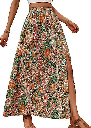 Women's Maxi Skirt with Ribbed Material, High Slit and Buttons A-Line Swing  Long Skirts High Waist Bohemian Dress