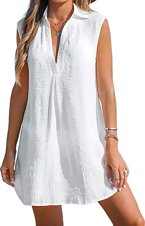 CUPSHE Women's Belted Cover-Up Duster Kimono Plunging Neck Semi-Sheer Short  Sleeve Summer Dress White at  Women's Clothing store