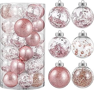 Amosfun 24pcs Silber Pink Weihnachtsschmuck Xmas Baum Silber Kugeln Schnee
