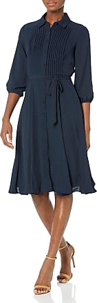 Nanette Lepore Womens Long Sleeve Pintuck Shirt Dress with Self Lining, Nanette Navy, 14