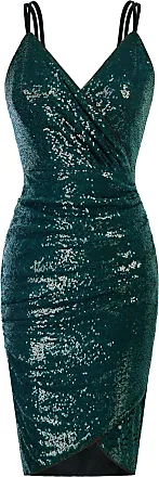 GRACE KARIN Women's Sequin Glitter V-Neck Party Dress Winter Velvet A-Line  Dress Lace Evening Dress, Dark Green(sequin), XL price in UAE,  UAE