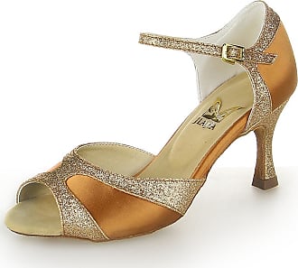 JIA JIA 2055 Latin Womens Sandals 2.7 Flared Heel Super Satin with Sparkling Glitter Dance Shoes 