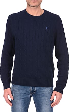 NWT POLO RL mens 100% cotton crew neck hunter navy cable sweater red pony 