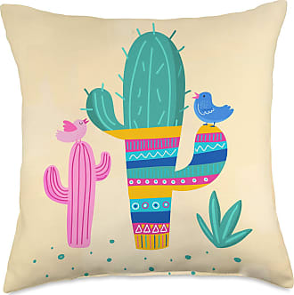 Swesly Totes & Pillows Cactus in Green & Pink on Yellow AES169 Throw Pillow 18x18 Multicolor 