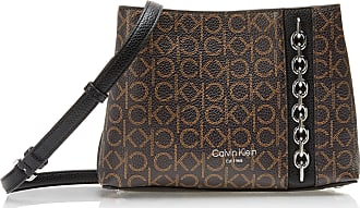 Calvin Klein Fay Signature Small Crossbody Bag In Brown Khaki/black