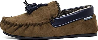 Mens Famous Dunlop GEORGE Moccasin Loafers Faux Sheepskin Fur Slippers with Rubber Sole