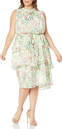 Jessica Howard Size Womens Sleeveless High Neck Fit and Flare Dress, Ivory/Multi, 22 Plus