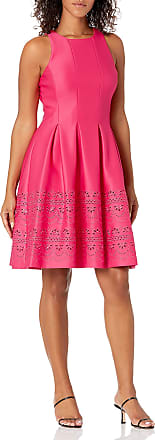 Jessica Howard Womens Sleeveless Seamed Fit and Flare Dress with Lasercut Hem, Strawberry, 12