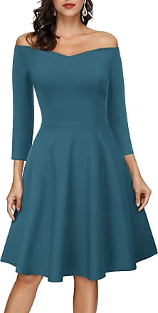 Grace Karin Womens 3/4 Sleeve V-Neck A-line Swing Dress for Party Peacock Blue S CL823-11