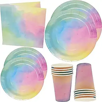 Tie Dye Party Supplies Tableware Set Includes 24 9 Paper Dinner Plates 24  7 Dessert Plate 24 9 Oz Cups 50 Luncheon Napkins for Colorful Bright