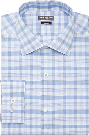 Van Heusen Mens Dress Shirt Slim Fit Flex Collar Stretch Check, Blue Sprout, 16.5 Neck 32-33 Sleeve