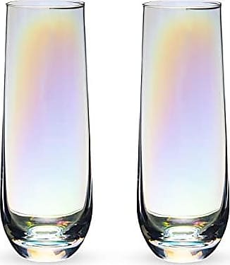 Twine Luster Stemless Wine Glasses, Set of 2, 20 Oz. Rainbow Finish  Tumblers, Decorative Barware 