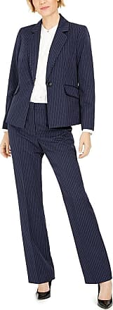 Le Suit Womens Petite 1 Button Notch Collar Double Pinstripe Pant Suit, Indigo/Ivory, 2P