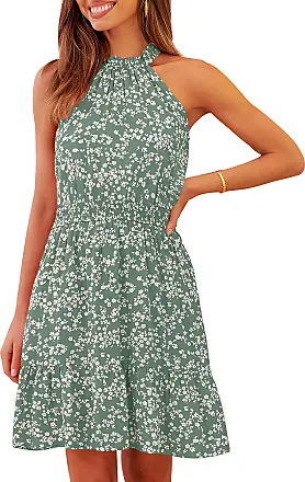 MEROKEETY Womens 2023 Summer Sleeveless Halter Neck Floral Print Ruffle A  Line Boho Mini Dresses : : Clothing, Shoes & Accessories