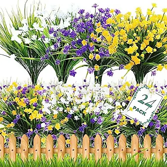 4 Bundles Artificial Daisy Flowers Outdoor UV Resistant Flowers Shrubs  Plastic Mums Flowers Fake Daisies for Wedding Cemetery Porch Window Planter  Indoor Decor (White) 