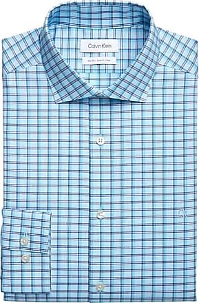 Calvin Klein Mens Slim Fit Point Collar Dress Shirt Aqua Plaid - Size: 16 1/2 32/33