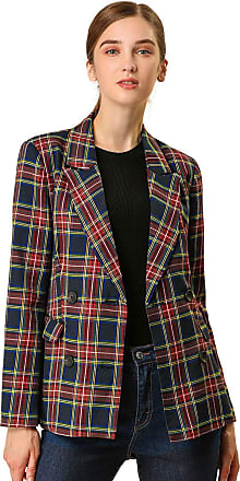 Allegra K Women's Plaid Houndstooth Jacket Button Belted Outwear Checks Work Formal Blazer S Black 