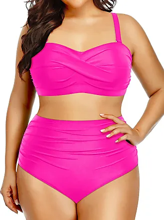 Yonique Women Plus Size Two Piece Swimsuits High Waisted Bathing Suits  Bandeau Bikini Tummy Control Swimwear
