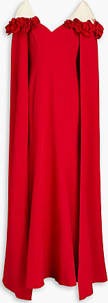 Marchesa Notte off-shoulder cape-detail gown - Red