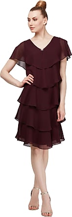 S.L. Fashions Womens Short Sleeve Pebble Tiered Chiffon Dress (Missy and Petite), Fig Solid, 14P