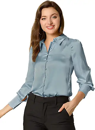 Allegra K Women's Satin Work Collar Sleeveless Button Down Shirts Royal  Blue Small