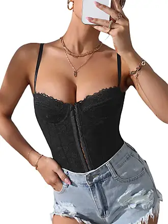 MakeMeChic Women's Bustier Corset Top Spaghetti Strap Crop Cami Tank Top  Vest Black XS at  Women's Clothing store