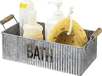 MyGift Matte Black Metal Bathroom Storage Basket with Wood Handles - Rectangular Bath Toiletries Holder and Organizer Bin with Embossed Bath Label 