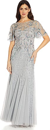 Adrianna Papell Womens Beaded Mermaid Gown, Blue Heather, 12