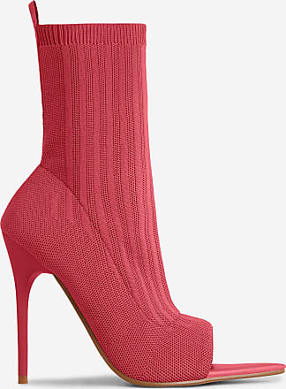 EGO Lenya Wide Fit Pointed Peep Toe Heel Ankle Sock Boot In Pink Knit, Pink