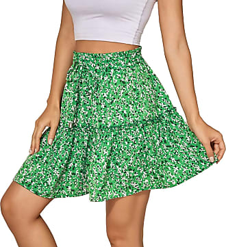 SIMYJOY Womens Summer High Waist Ruffle Skirt Floral Print Swing Beach A-line Mini Skirt 