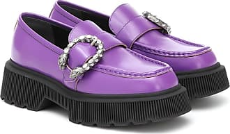 purple and black loafers